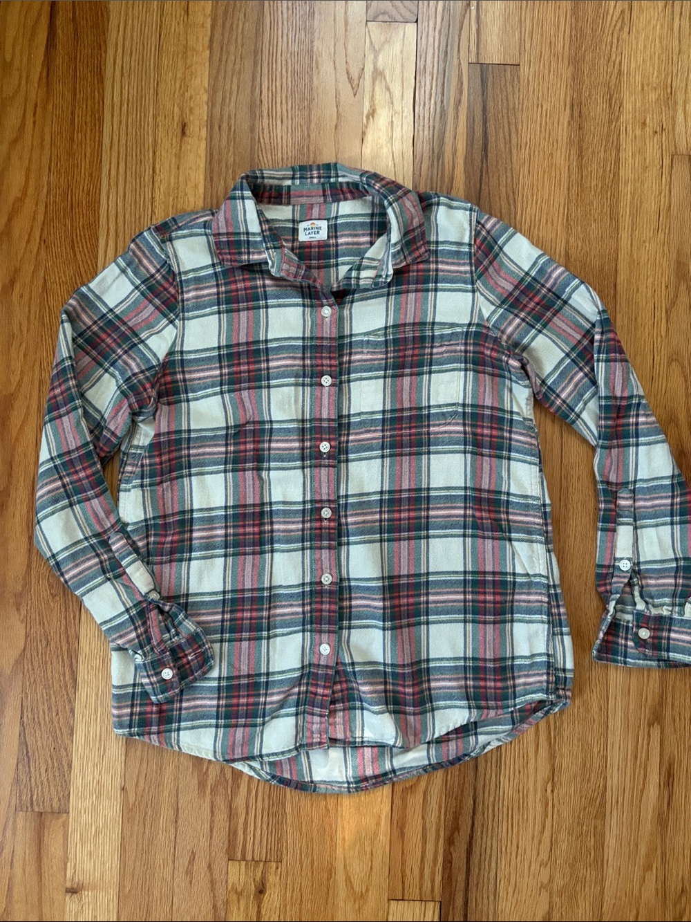 Marine Layer Plaid Shirt in Cream, Red, Green, Navy